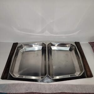 Stainless Steel Denmark Metal Wood double compartment serving tray